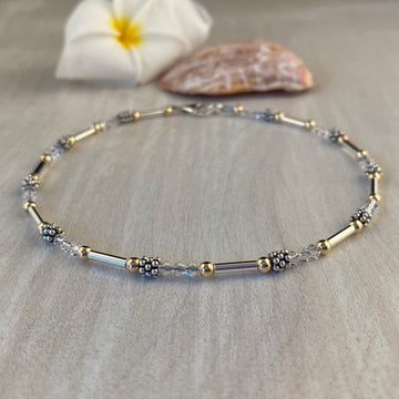 3mm Sterling Silver Balls with Clear Swarovski Crystals Anklet