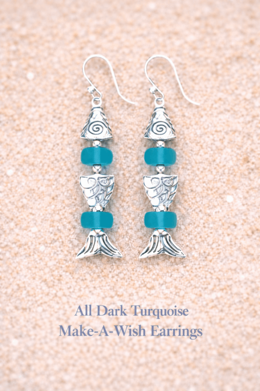 Dark turquoise sea glass earrings with sterling silver fish findings