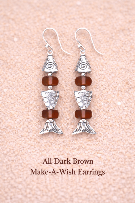 Dark brown sea glass earrings with sterling silver fish findings