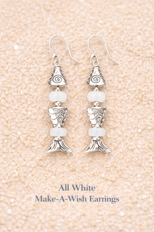 White sea glass earrings with sterling silver fish findings